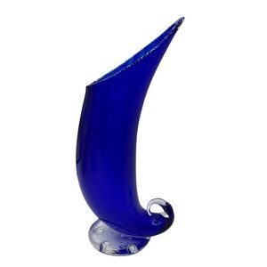 Lewis Olson Hand Blown glass vase cobalt Blue 9.5 in tall